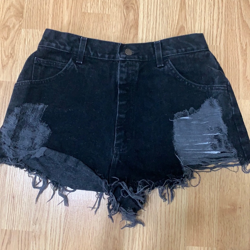 Vintage Distressed Black Denim Cutoffs